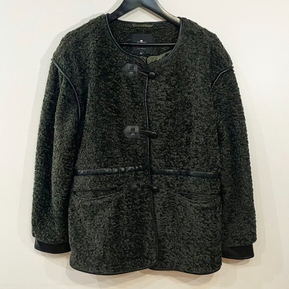 New 7FAM Teddy Faux Fur Toggle Coat Olive Green Large $199 - Picture 4 of 9